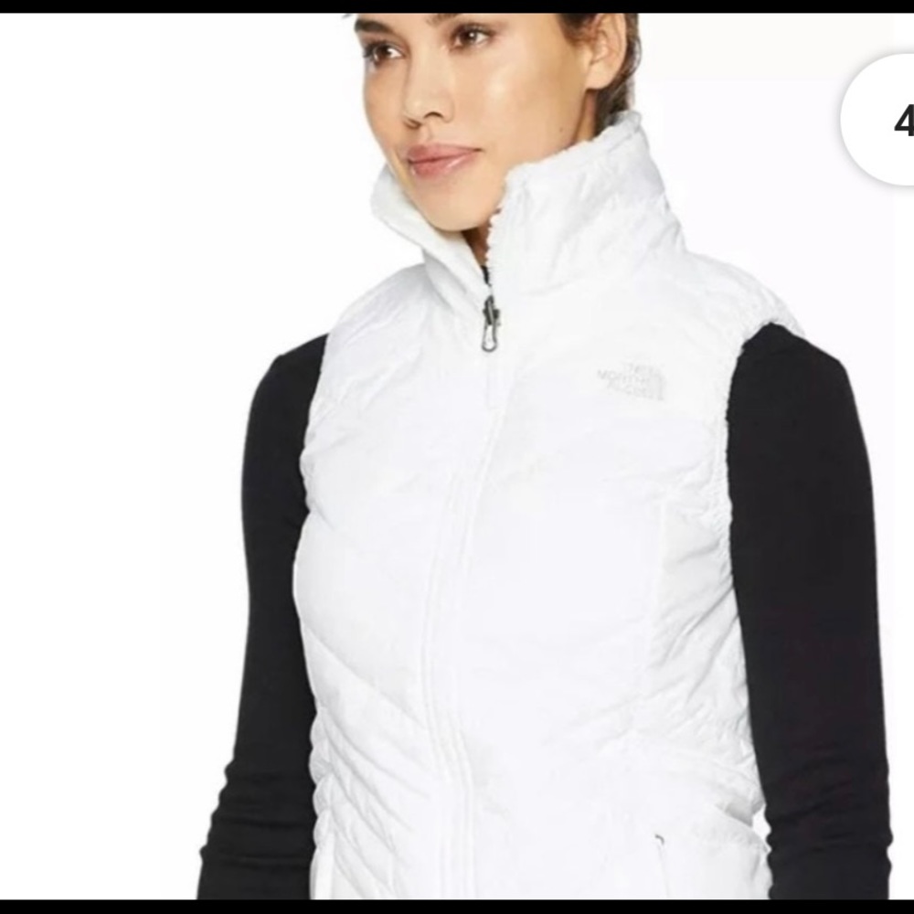 The North Face Mossbud white reversible vest swirl faux fur